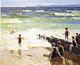 Edward Henry Potthast Canvas Paintings - Bathers by the Shore